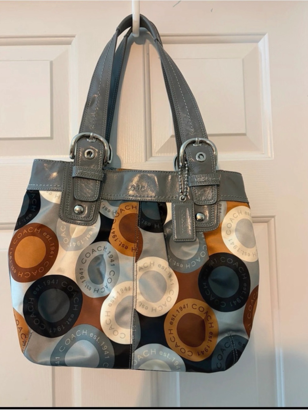 Coach Gray Multicolor Circle-Print Shoulder Bag
